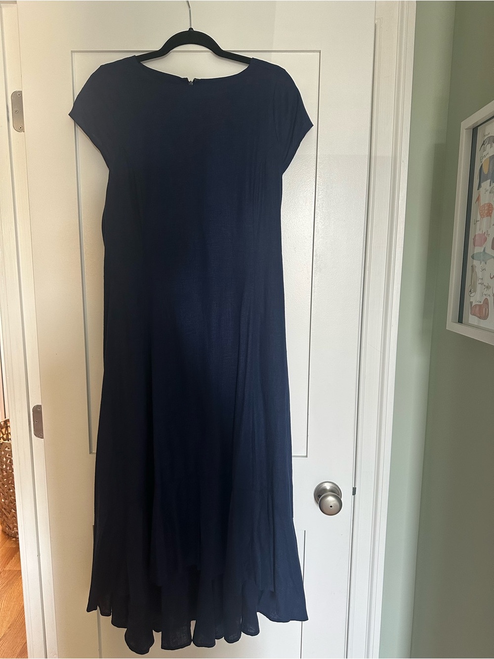 Universal Standard navy sunset linen blend flounce dress NWT